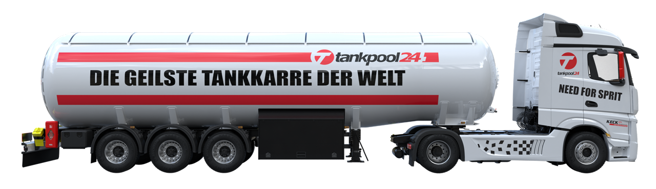 Keck Energieservice Tanklastwagen mit der Aufschrifft "Die Geilste Tankkarre der Welt" und dem Logo von tankpool24